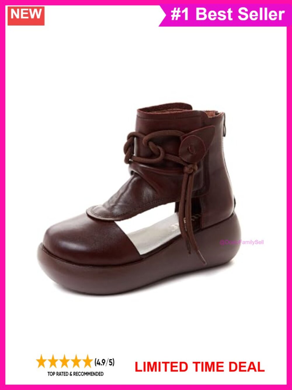 Full Grain Leather High Top Sandals Platform Summer Booties Ankle